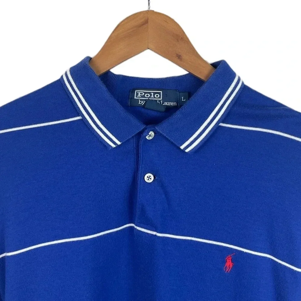 PO68 Mens Polo Ralph Lauren Designer Striped Short Sleeve Polo Shirt L